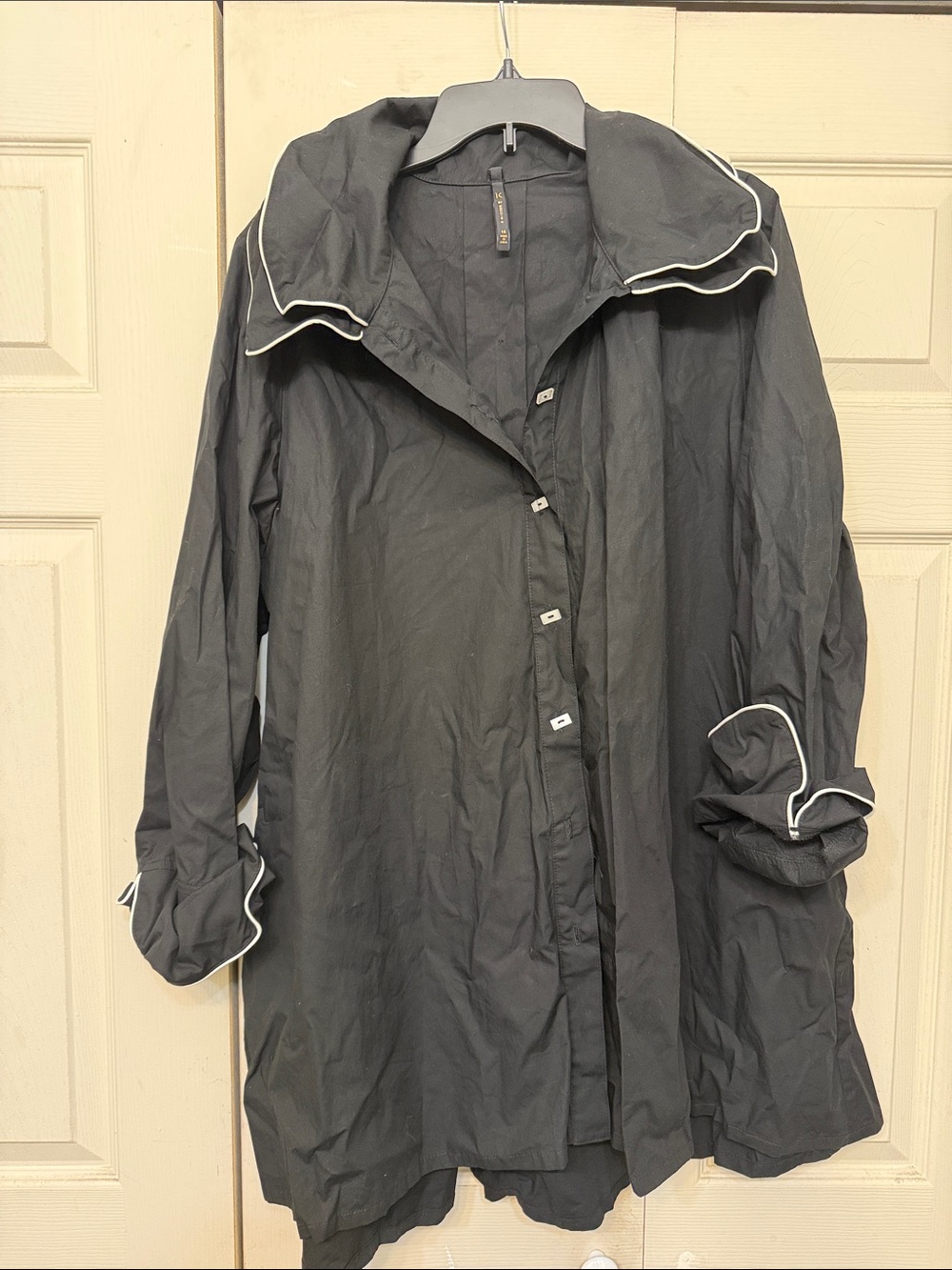 Connie Black Trench Coat with White Piping